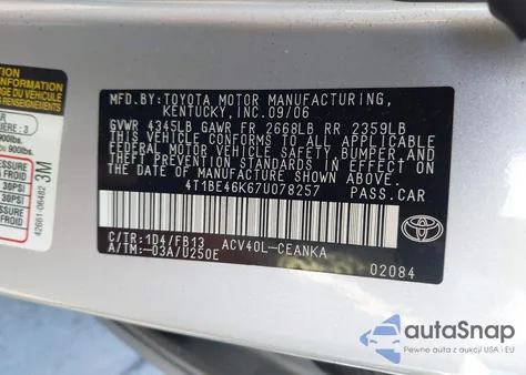 2007 Toyota Camry Ce из США, поврежденный, VIN 4T1BE46K67U078257